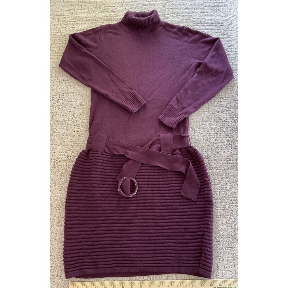 Venus Woman’s Long Sleeve Purple Dress Knee High Turtleneck Size Medium
